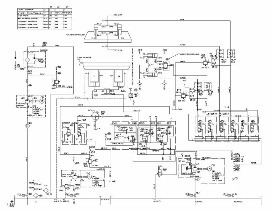 Uk. hydrauliczny zmodernizowanej prasy wulkanizacyjnej.
